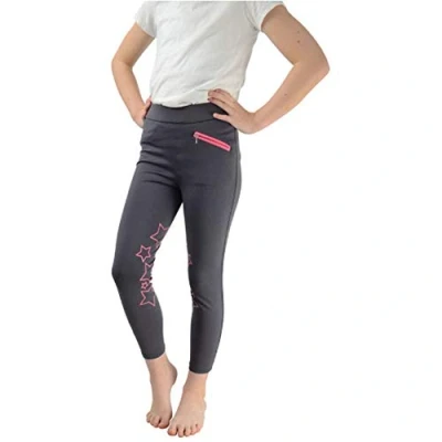 Image of HyPERFORMANCE Childrens/Kids Stella Riding Tights (9 10 Years) (Iron Grey/Pink)