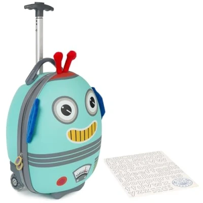 Image of boppi Tiny Trekker Kids Luggage Bag Holiday Travel Suitcase for Boys &amp; Girls, Carry On or Pull Along School Trolley Cabin Holdall Under seat EasyJet Compliant,17 Litre Robot