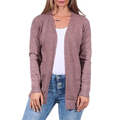 Image of ONLY Women&#039;s Onllesly L/S Open Knt Noos Cardigan Sweater, Rose Browndetail: W Melange, S UK