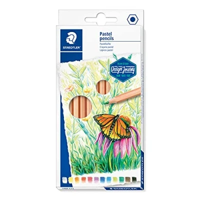 Image of Staedtler Pastel Pen 146, Classic Hexagonal Format, Fine Colour Gradients with Powdery Lead, for Flat and Detailed Painting, 12 Colours in Cardboard Case, 146P C12