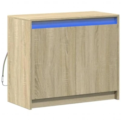 Image of vidaXL Sideboard with LED Lights Sonoma Oak Engineered Wood 72x34x61 cm Modern Storage Cabinet Dining Room Furniture