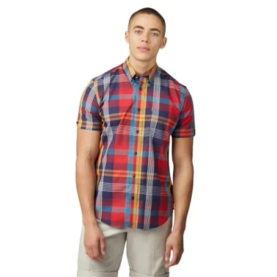 Image of Ben Sherman Mens Checked Shirts Size 3X Large (Scarlet Check)