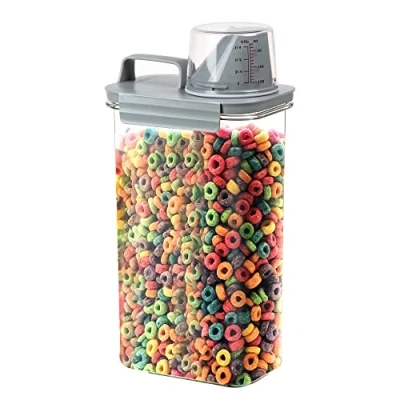 Image of Albert Austin 2.3L Rice Container Airtight Cereal w/ Lid Flour Storage Measuring Cup Secure Handle Pour Spout Opening Leak Proof Design Food Pet Rice，Grey