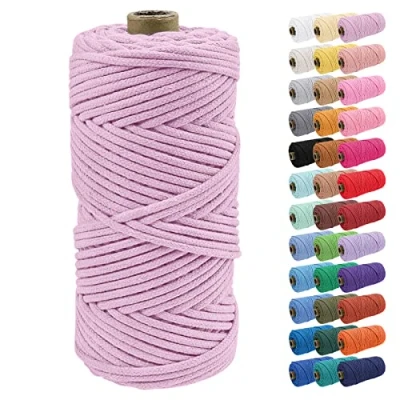 Image of Uiopa 4mm Macrame Cord, 100m Braided Cotton Rope, Light Pink Craft Rope for Crochet Bags, Wall Hangings, Plant Hangers, Dream Catchers, DIY Projects