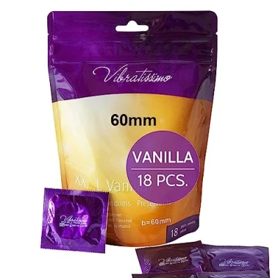Image of VIBRATISSIMO XXL Vanilla Condoms 18 Pack I Premium with Aroma for Men Flavored Thin Wall Thickness &amp; Aromatized Feel w=60mm