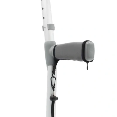 Image of Pair of Grey Padded Neoprene Crutch Handle Grip Covers for Comfort with Wrist Strap by Lifeswonderful