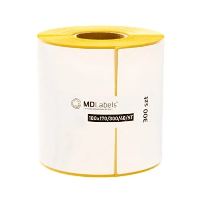 Image of MDlabels White thermal labels on a roll, 100 x 170 mm, pack of 300, sleeve 40 permanent adhesive, labels,