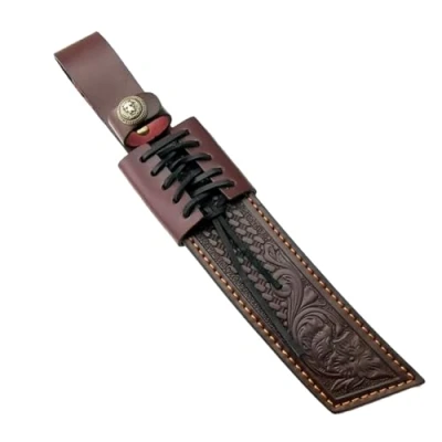Image of Aibote Leather Embossed Katana Knife Sheath Fixed Blade Holster EDC Scabbard Holder Case with Belt Loop