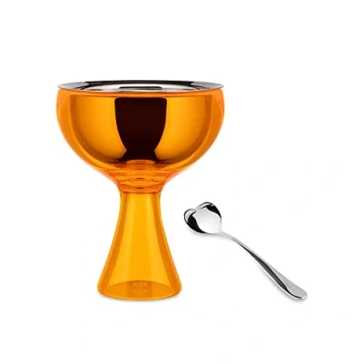 Image of Alessi Big Love AMMI01S O Set Composed of One Ice Cream Bowl and Spoon, in 18/10 Stainless Steel Mirror Polished Thermoplastic Resin, Orange