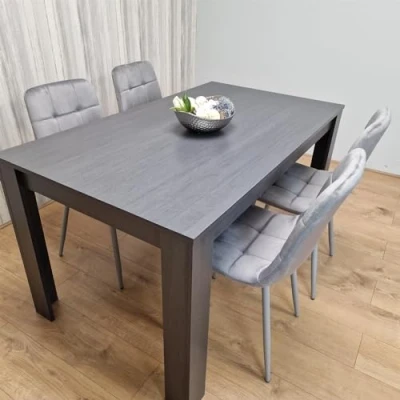 Image of KOSY KOALA Dining Table and 4 Chairs Black Dark Grey Velvet Wood Set Furniture