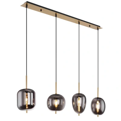 Image of Blacky I Bar Pendant Ceiling Light Brass Coloured Glass Shade 4x E14