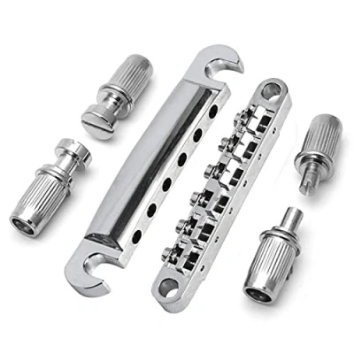 Image of Electric Guitar Tune o Matic Tailpiece &amp; Bridge Set With Studs Mounting Accessories Fit For Epiphone Les Paul Replacement Parts Silver