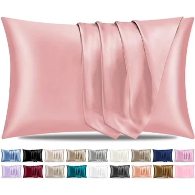 Image of Pamposh Satin Silk Pillowcases For Hair And Skin 2 Pack Standard Size with Envelope Closure (2 Pcs (50 x 75 cm), Coral)
