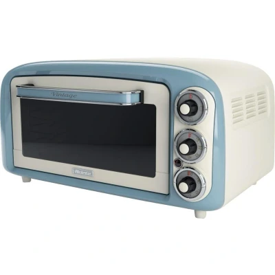 Image of Ariete Vintage 97905 Mini Oven, 18 Litre Capacity, 1380 Watts, 3 Cooking, Aluminium Baking Tray, 60 Minute Timer, Blue