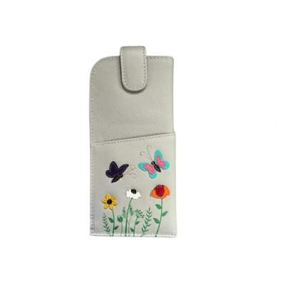 Image of Mala Leather Butterflies &amp; Flowers Wide Fitting Tab Top Glasses Case Sophia Collection (Grey)