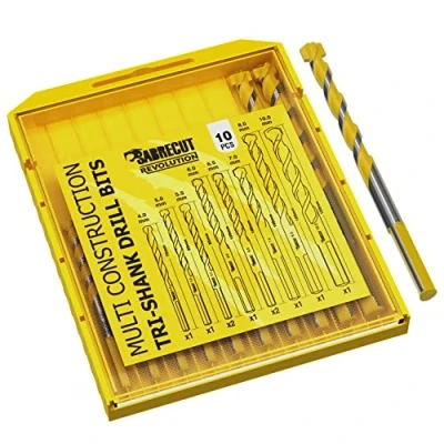 Image of 10 x SabreCut SCRMCT001 4mm 5mm 5.5mm 6mm 6.5mmm 7mm 8mm 10mm Tri Shank Ultra Durable Long Life Carbide Tipped Hammer Drill Multi Construction Driver Bits for Brick Block Tile Wood Plastics