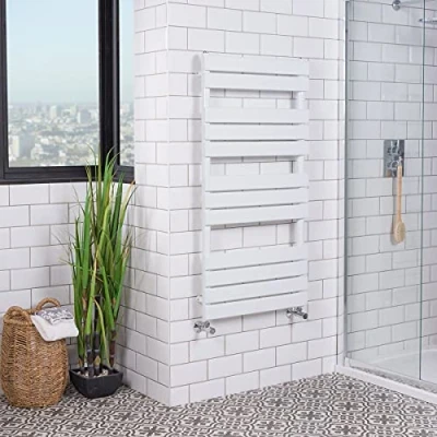 Image of Warmehaus Flat Panel Heated Towel Rail Radiator Ladder Rad 1200 x 600mm Bathroom Central Heating Warmer White
