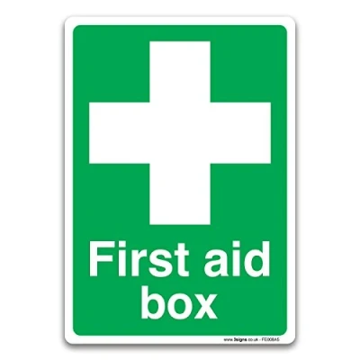 Image of British Standard First Aid Box Sign, Self adhesive Vinyl Sticker, Emergency and Safety Signs (A5 210x148mm)