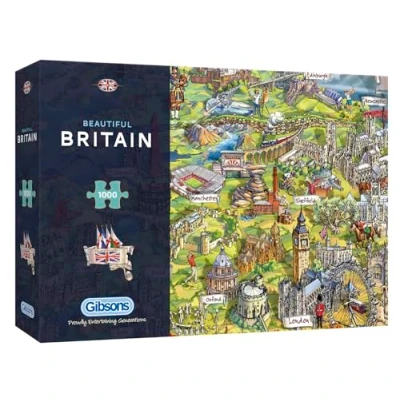 Image of Beautiful Britain 1000 Piece Jigsaw Puzzle British Icons Map Sustainable for Adults Premium 100% Recycled Board Great Gift Gibsons Games