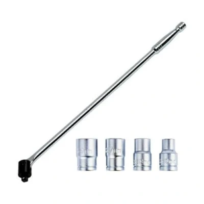 Image of Tooltime. Professional 24&quot; 1/2&quot;&quot; Drive Knuckle Breaker Bar Plus 4 Piece Chrome Vanadium Socket Set