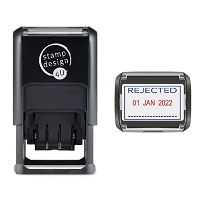 Image of SD4U Self Inking Word *Rejected* and Date Stamp 46x32mm Blue Red Ink