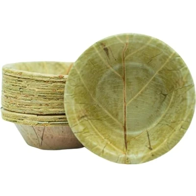 Image of MantraRaj Mini Disposable Bowls 10cm 20 Pack Leaf Diameter Sturdy and Eco Friendly Made from Sal Leaves 100% Compostable Biodegradable for Parties Hot Cold Food 90ml