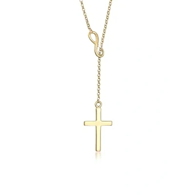Image of Elli Women&#039;s 925 Sterling Silver Gold Plated Xilion Cut Cross Necklace Pendant of Length 45 cm
