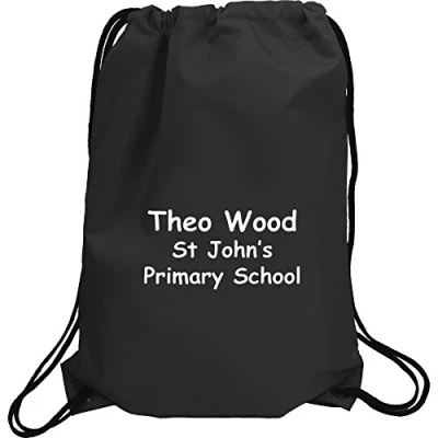 Image of Personalised Name &amp; School Sports PE Drawstring Gym Swimming Bag (Black)