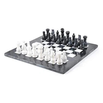 Image of 15in Marble Chess Set Black &amp; White Marble, 2 players