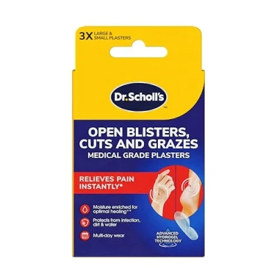 Image of Dr. Scholl&#039;s Open Blisters, Cuts and Grazes Medical Grade Blister Plasters with Hydrogel Technology, Pack of 6 Relieves Pain Instantly, Hypoallergenic for Wounds, Use on Feet Body