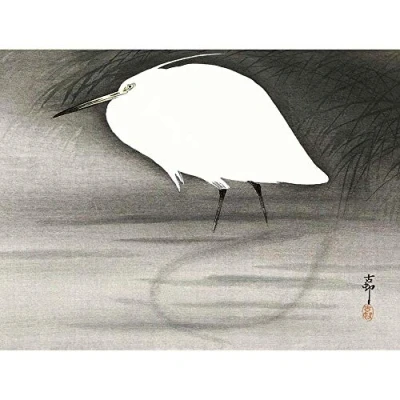 Image of Wee Blue Coo Egret Ohara Koson Art Print Poster Wall Decor 12X16 Inch