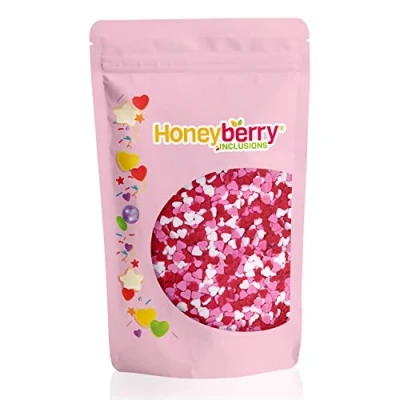 Image of HONEYBERRY INCLUSIONS Pink Red White Hearts 200g Premium Edible Decorating Sprinkles for Baking, Cupcake and Cake Decorations, Ice Cream, Dessert Icing Decoration Toppers