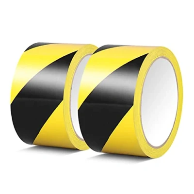 Image of ALBOYI Black Yellow Hazard Warning Tape 2 Roll, 70mmx20m Safety Self Adhesive, Caution for Floor Marking Barrier