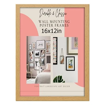 Image of Deals on deal Modern 16&quot;x12&quot; Picture Frame Photo Wall Art Poster Frames With Clear Perspex Safety Glass to Hang Portrait or Landscape (16&quot;x12&quot; (40.6 x 30.5cm), OAK)