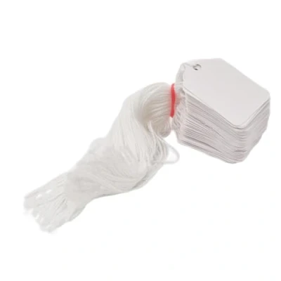 Image of Swift Strung Tags White Card Clothing Parcel Label String Hanging Gift Swing Tickets Kraft Hang Price Labelling 37mm x 24mm (Pack of 500)