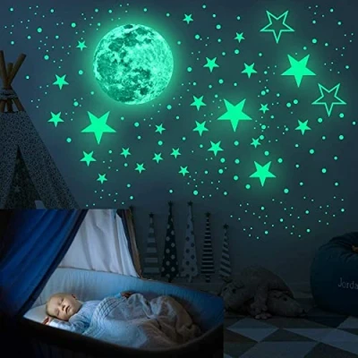 Image of Glow in The Dark Stars, 433Pcs Stars Decals Wall Stickers Ceiling for Decoration, Nursery Bedroom Living Room Décor(Green)