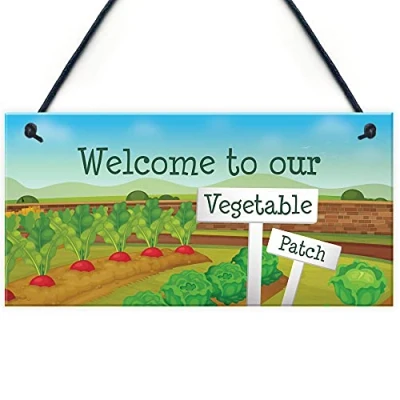 Image of RED OCEAN Vegetable Veggie Patch Welcome Garden Signs Allotment Shed Plaques