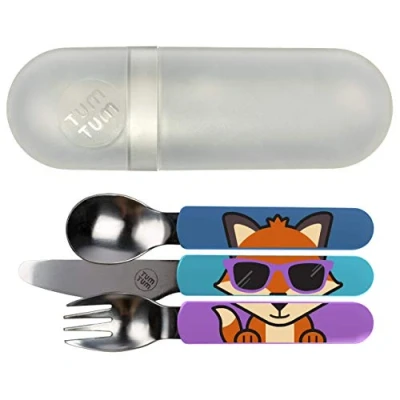 Image of TUM Toddler Cutlery Set with Travel Case, 3 Pcs Kids Stainless Steel Includes 1 x Fork/Spoon/Knife, Sets, BPA Free (Felicity The Fox)