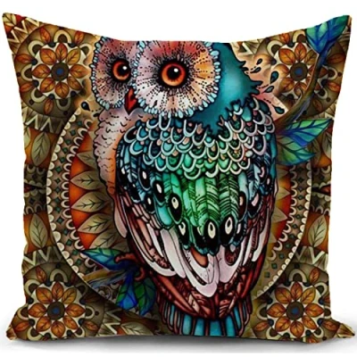 Image of KUNQIAN Owl Cushion Cover Ornament Gifts Throw Pillow Case Decor for Home Livingroom Couch Bed Sofa Decorate 18&quot;x18&quot;