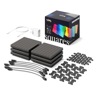Image of Twinkly Squares Starter Kit, RGB LED Panels Including 1 Main Panel and 5 Extension Panels, Compatible with HomeKit, Alexa Google Home, Gaming Lights Streaming, 16M+ Colors