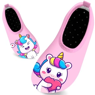 Image of Kids Swim Water Shoes for Girls Toddlers Baby Aqua Socks Quick Dry Pool Beach Barefoot Children（Love Unicorn Pink 32/33EU