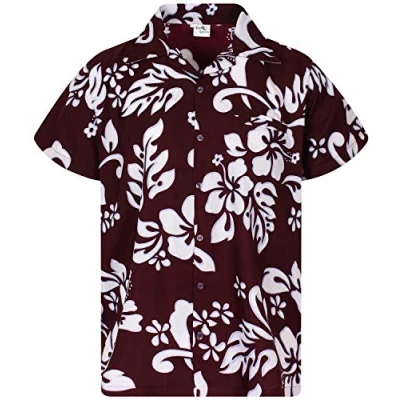 Image of King Kameha Floral Vibes Hibiscus Print Hawaii Colorful Stylish Shirt Standard Fit, Hibiscus, Maroon Red, 5XL