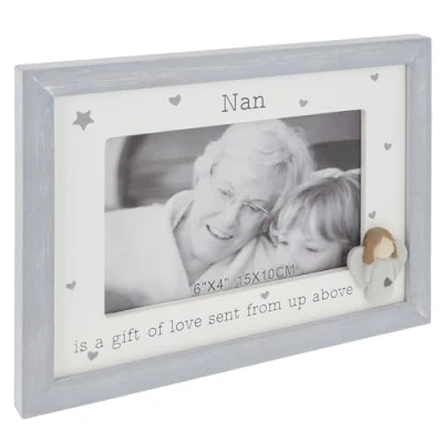 Image of Shudehill Giftware Pebble Angel 6x4 Grey Photo Frame Mum, Nan, Daughter, Auntie, Friends, Sister, Family Sentimental Boxed Gift (Nan)