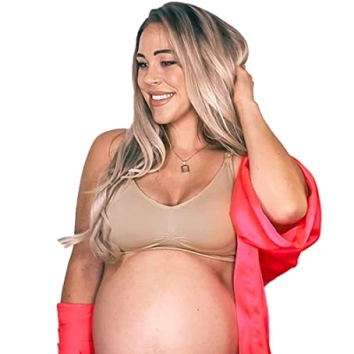 Image of Mamaway Breezy Seamless Nursing Maternity Wireless Bra with Fixed Padding, Odorless, Stretchy for Pregnancy, Breastfeeding Nude