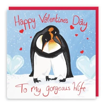 Image of Hunts England Wife Valentines Day Romantic Penguins Card Happy To My Gorgeous Cute Animals Collection