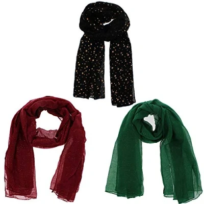 Image of Zac&#039;s Alter Ego Set of 3 Ladies Lightweight Assorted Colour Gold Foil Stars &amp; Glitter Viscose Print Scarves