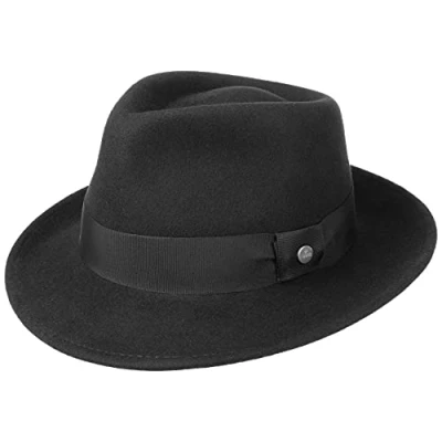 Image of Lierys City Felt hat Wool Ladies/Men Men&#039;s Water Repellent and Packable Bogart Summer/Winter Fedora Black L (58 59 cm)