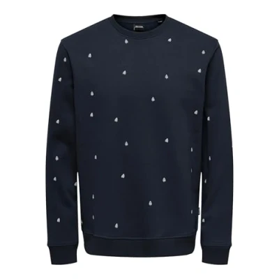 Image of ONLY &amp; SONS Men&#039;s Onsdave Reg AOP Crew Neck Sweat Cs Sweatshirt, Dark Navy, XXL