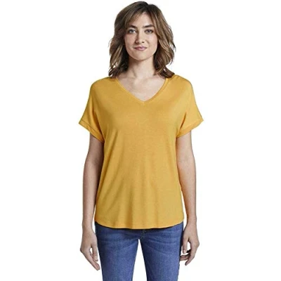 Image of TOM TAILOR 22561,3000 Women&#039;s Basic V Neck T Shirt, Deep Golden Yellow, L, Yellow