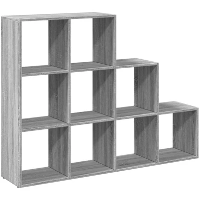 Image of vidaXL 3 Tier Room Divider Bookshelf 9 Cubical Compartments Grey Sonoma Engineered Wood 137.5 x 29 103.5 cm
